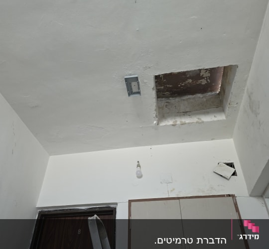 תמונה של תקרה עם חור וסולם, ייתכן קשור להדברה